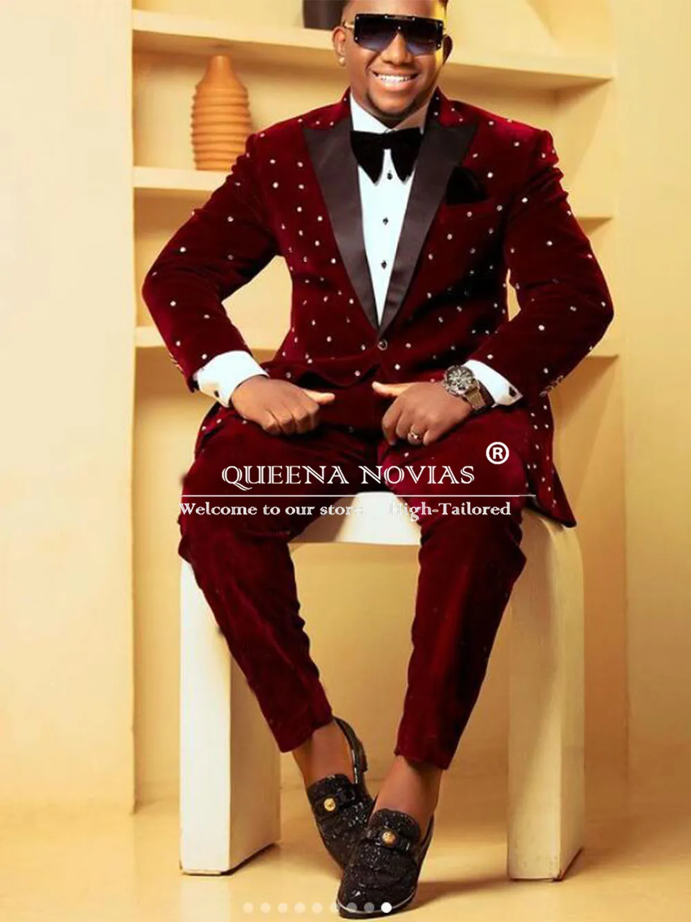 الفاخرة اللؤلؤ النبيذ الأحمر المخملية الدعاوى الرجال واحدة الصدر حفلة موسيقية الحلل مخصصة 2 قطعة العريس حفل زفاف رسمي البدلات الرسمية 2025