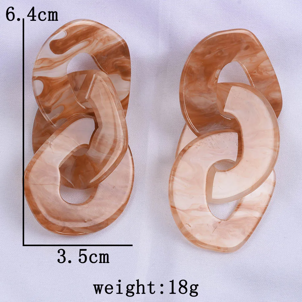 Atmospheric fashion acetic acid chain buckle earrings, Japanese and Korean trend marble pattern earrings, girls