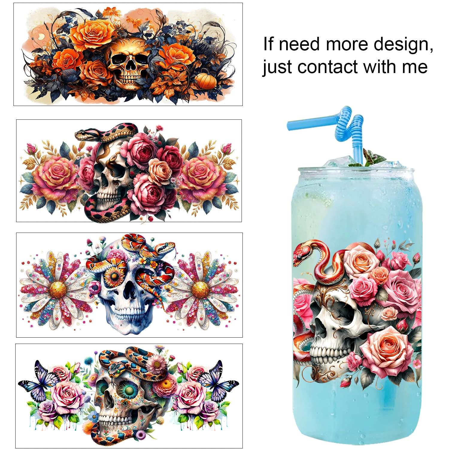 

Mysterious Skeleton Snake easy peel waterproof Party DIY Decals 3D transfers uvdtf tumbler seal stickers 16oz uv dtf cup wraps