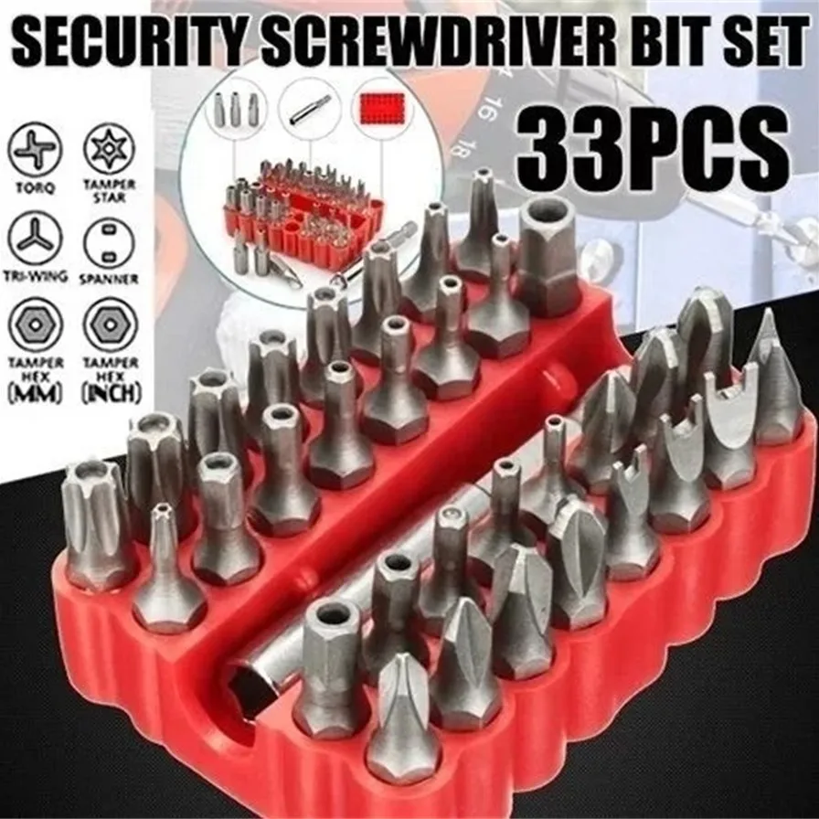 33pcs Security Bit Set - Tamper Proof Torx Hex Star Spanner Tri Wing Screwdriver & Magnetic Bit Holder - Professional Hand Tools