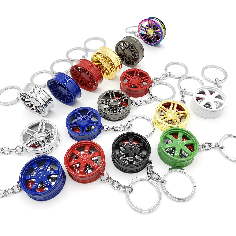 

JDM 35MM Wheel Rims Keychain TE37 Design BBS Car Wheel Hub Keyring Zinc Alloy Key Chain Rim With Brake Discs Car Key Pendant