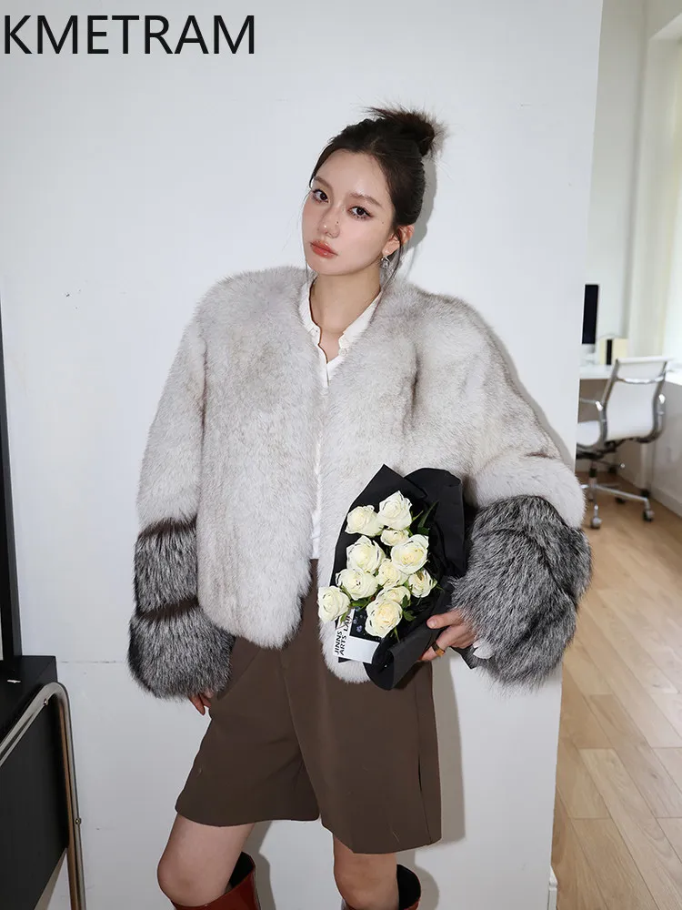 KMETRAM Whole Skin Fox Fur Jacket 2026 American Wild-style Winter Coat Female Real Fur Coat Woman Short Overcoat Casaco De Pelo