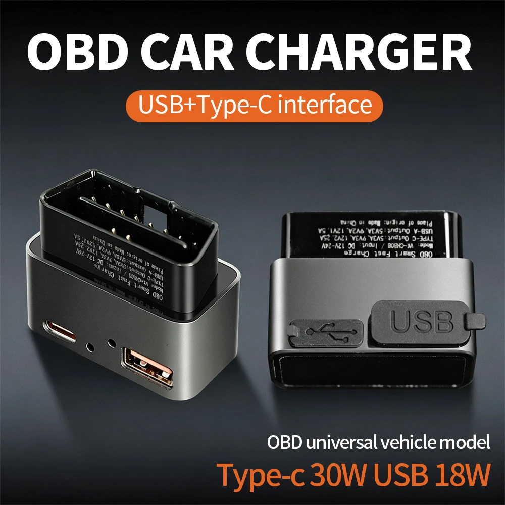 OBD2 Car Fast Charger USB A Type C Universal Car Charger Adapter Hidden Installation OBD Extension Charging Dock Phone Charger