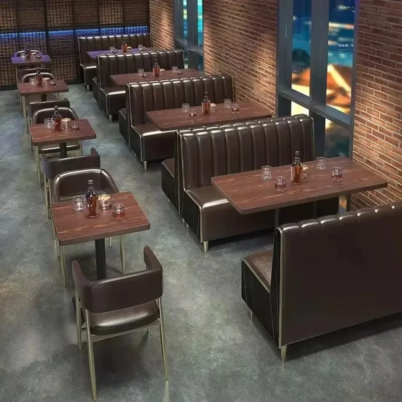 Modern Marble Dining Table & Chairs Set Custom Colors Metal & Leather Booth for Cafe & Bistro Furniture