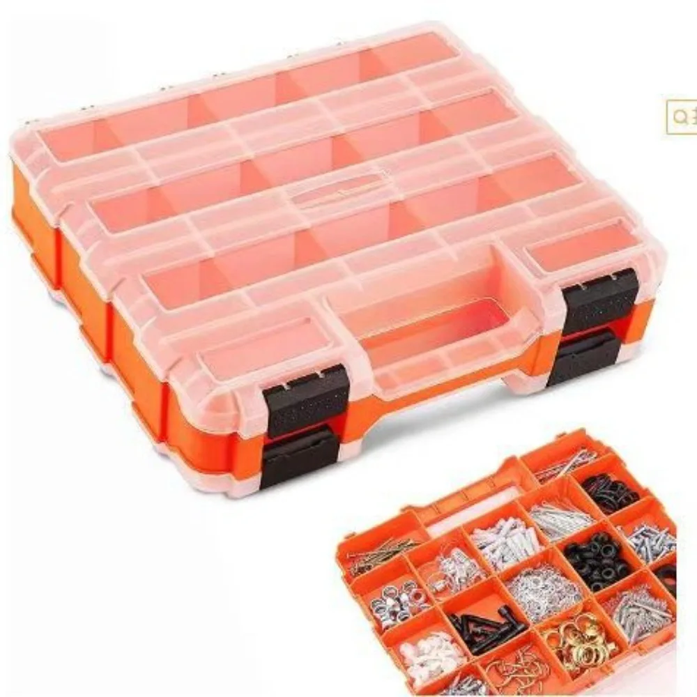 Portable Hardware Storage Case Double Sided Plastic Organizer with Removable Compartments