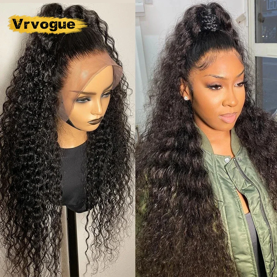 Perruque Lace Front Wig Deep Wave Brésilienne Naturelle Bouclée, Cheveux Humains, 13x4, 13x6, HD, 30 38 Pouces, 200%, pour Femme