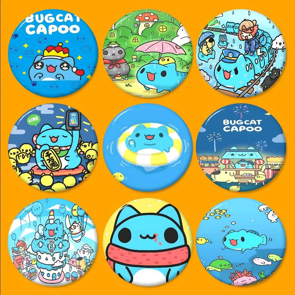 Cartoon B-Bugcat Capoo Round Button Pins Slogan Creative Brooches Backpack Clothes Decoration Fashion Cartoon Jewelry Gifts