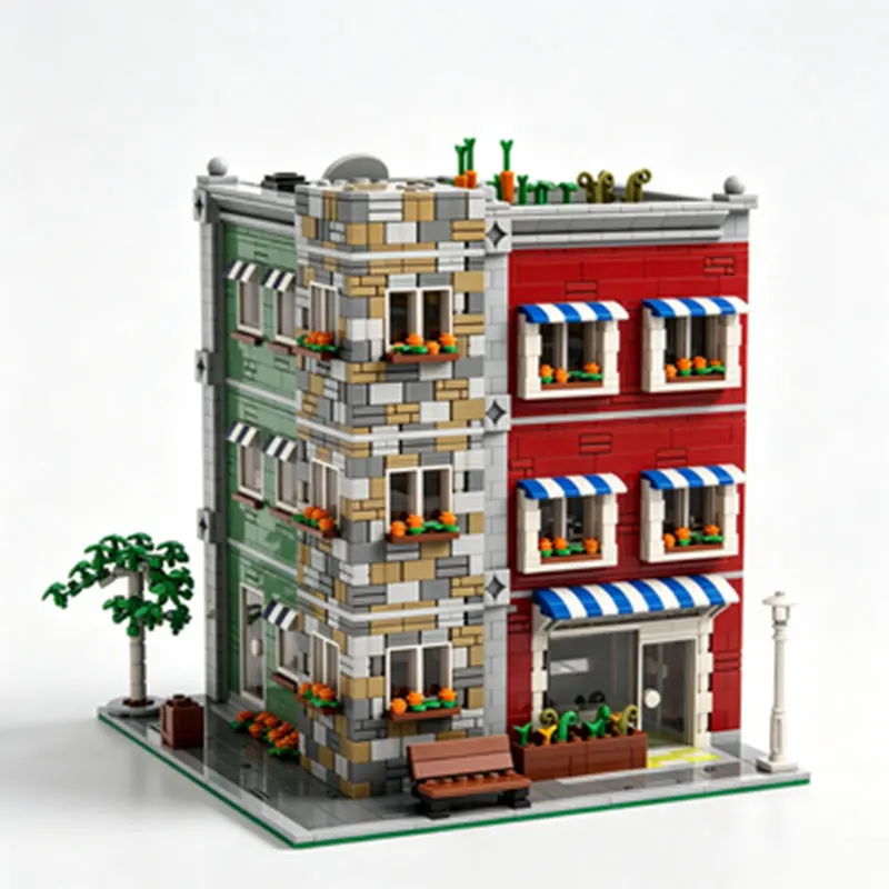 

MOC European-Style Corner Apartment: City Streetscape Shop — Small-Particle Building Block Toy & Display Piece (3856 Pieces)