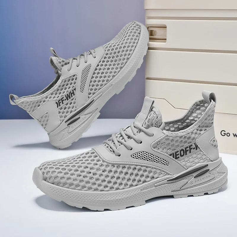 Summer Mesh Breathable Sneakers for Men Fashion Lightweight Soft-soled Mens Running Shoes Outdoor Casual Hollow Vulcanized Shoes