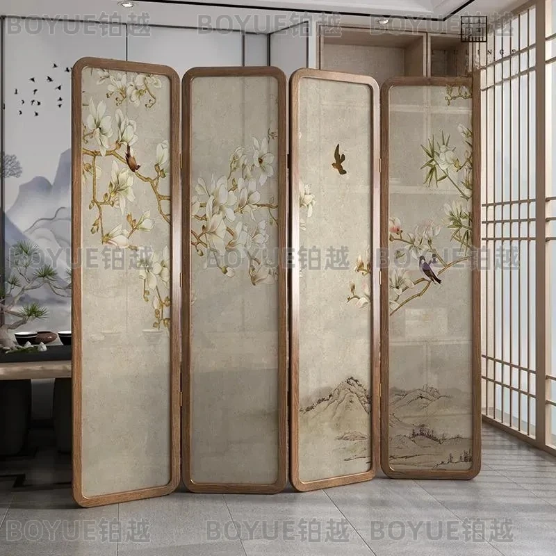 for Screen Stack Mobile Partition Living Room Simple Chinese Hotel Block Home Bedroom Tea Room Solid Wood Screen