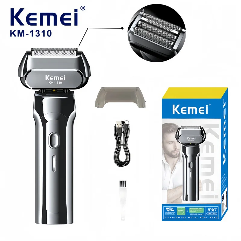 Kemei KM-1310 Rechargeable Men's Cordless Shaver, Reciprocating Independent 4-Blade System, Efficient, Deep Shaving