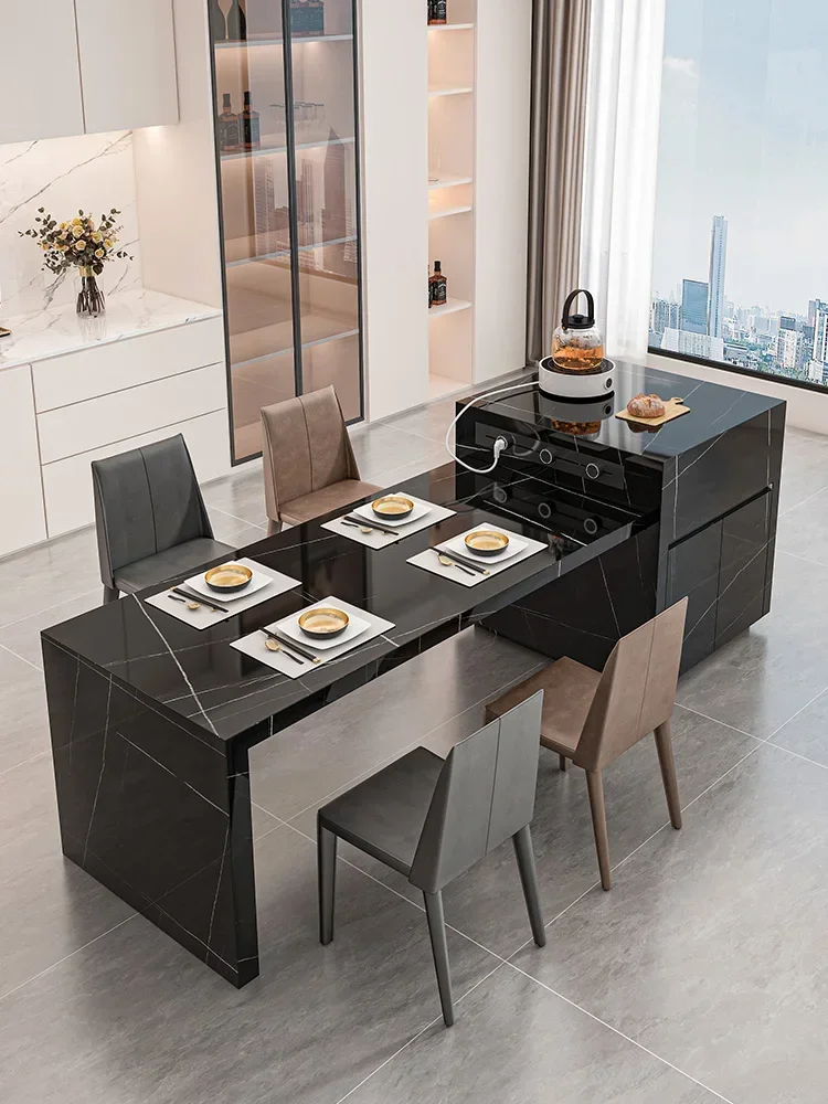 Rock Slab Island Dining Table Integrated Retractable Italian Minimalist Home High-end Kitchen Island Table Can Be Customized