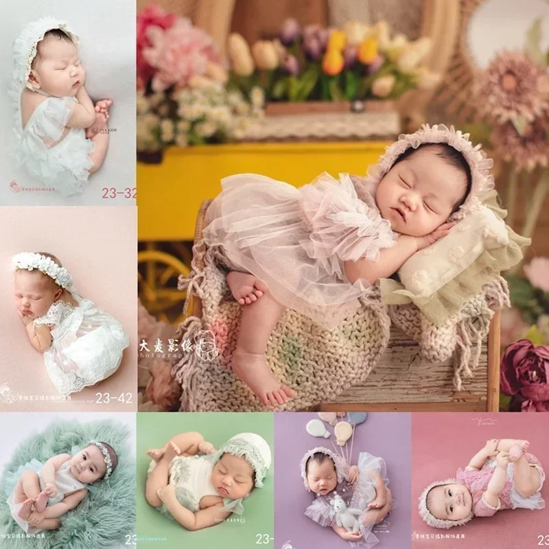 

Реквизит для фотосъемки новорожденных, шляпа, повязка на голову, кружевное платье для маленьких девочек, комбинезон, боди, аксессуары для одежды