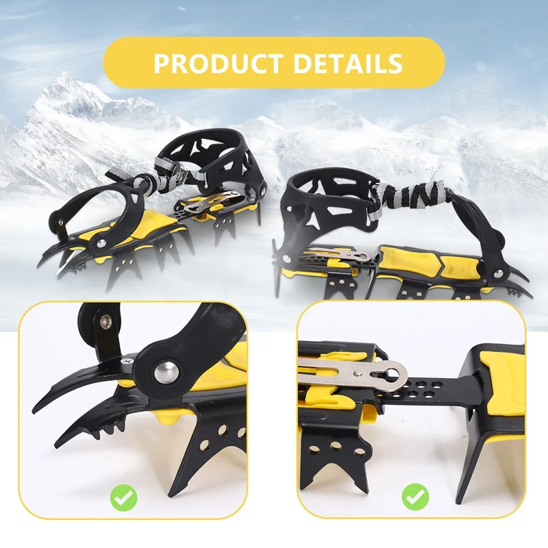 18 Teeth Crampons Traction Cleats Spikes Snow Grips,Anti-Slip Stainless Steel Crampons For Mountaineering & Ice Climbing