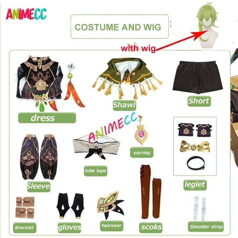 ANIMECC in Stock S-2XL Collei Cosplay Costume Wig Genshin Impact  Anime Game Uniform Halloween Party Role Play Outfit for Women