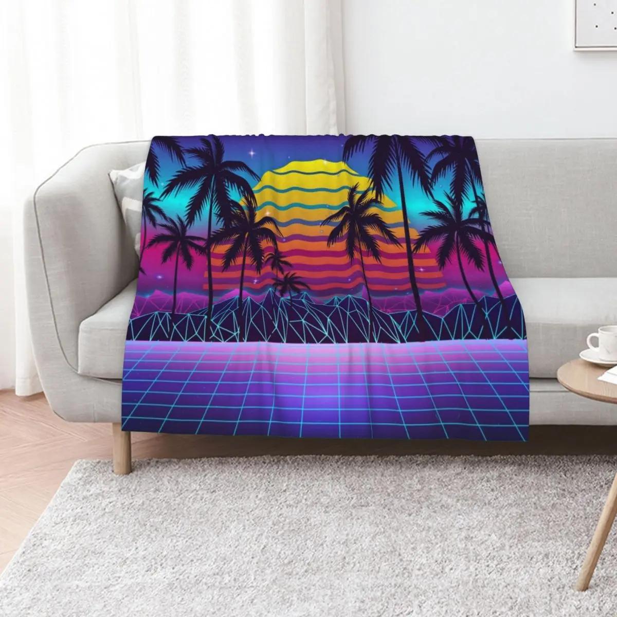 Radiant Sunset Synthwave Throw Blanket Travel for babies Sofa Throw Cute Plaid Blankets For Bed Soft Plaid Blankets