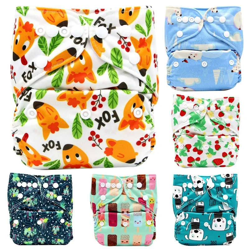 3PCS Baby Washable Reusable Cloth Pocket Nappy Diaper Cartoon Waterproof Adjustable Children Nappies Pant Ecological Kid Diapers