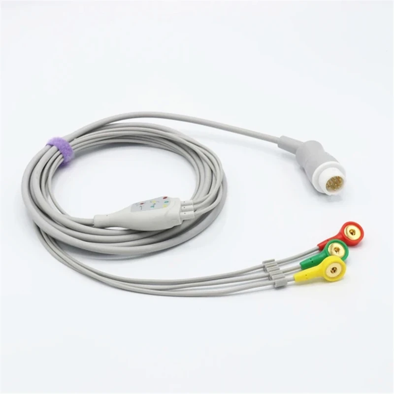 Compatible for  12 Pins M1972A ECG Cable 3 Leadwires AHA Snap Connector