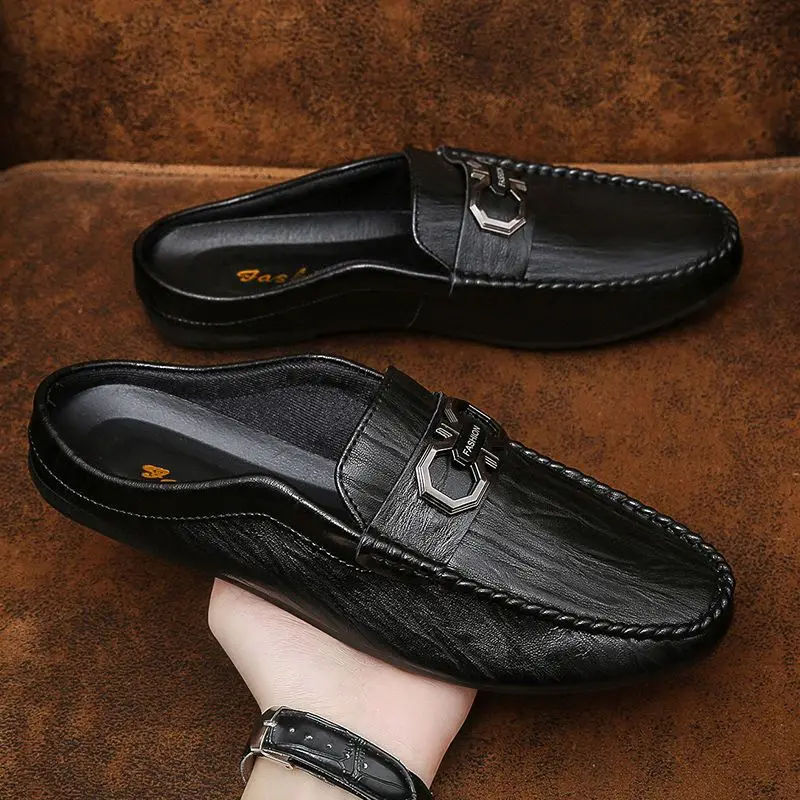 Men's Breathable Slip-On Loafers Casual Backless Mules Summer Shoes Fashion Comfortable Lightweight Driving Shoes