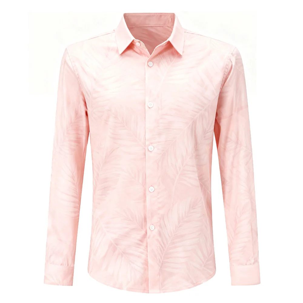 Kemeja Natal Pria Lengan Panjang Sederhana Bisnis Warna Terang Elastis Hawaii Liburan Pantai Pesta Luar Ruangan Pakaian Luar untuk Pria