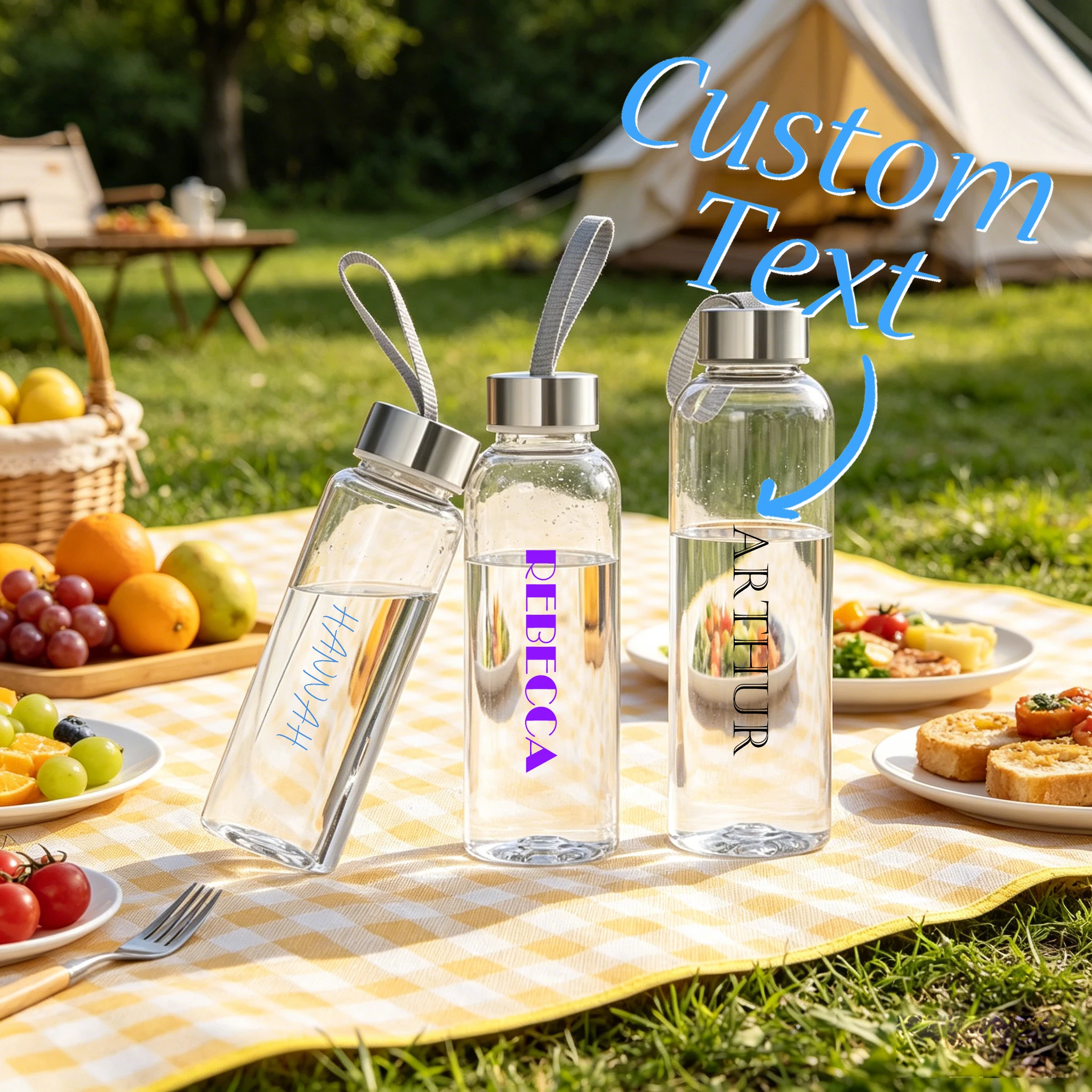 Personalized Custom Name Water Bottle Clear Plastic Cup with Lanyard for Camping Picnic Travel Sports Gift for Friends Family