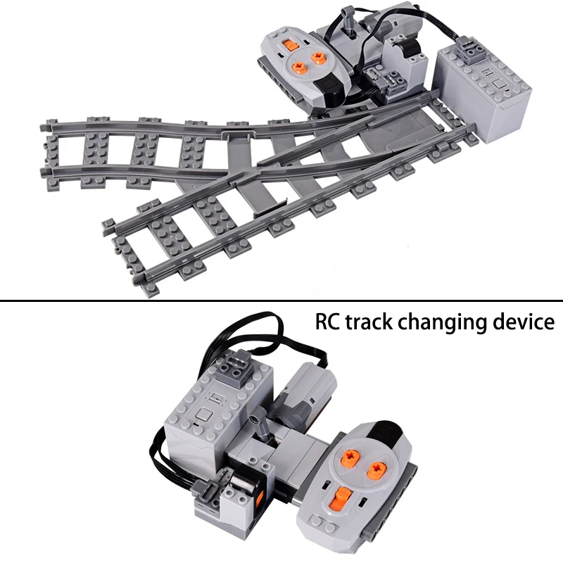 Motor de potencia de búfer de tren MOC RC, componentes de cambio de vía izquierda/derecha, unidad de bloques de construcción, juguetes de ladrillos compatibles con LEGO