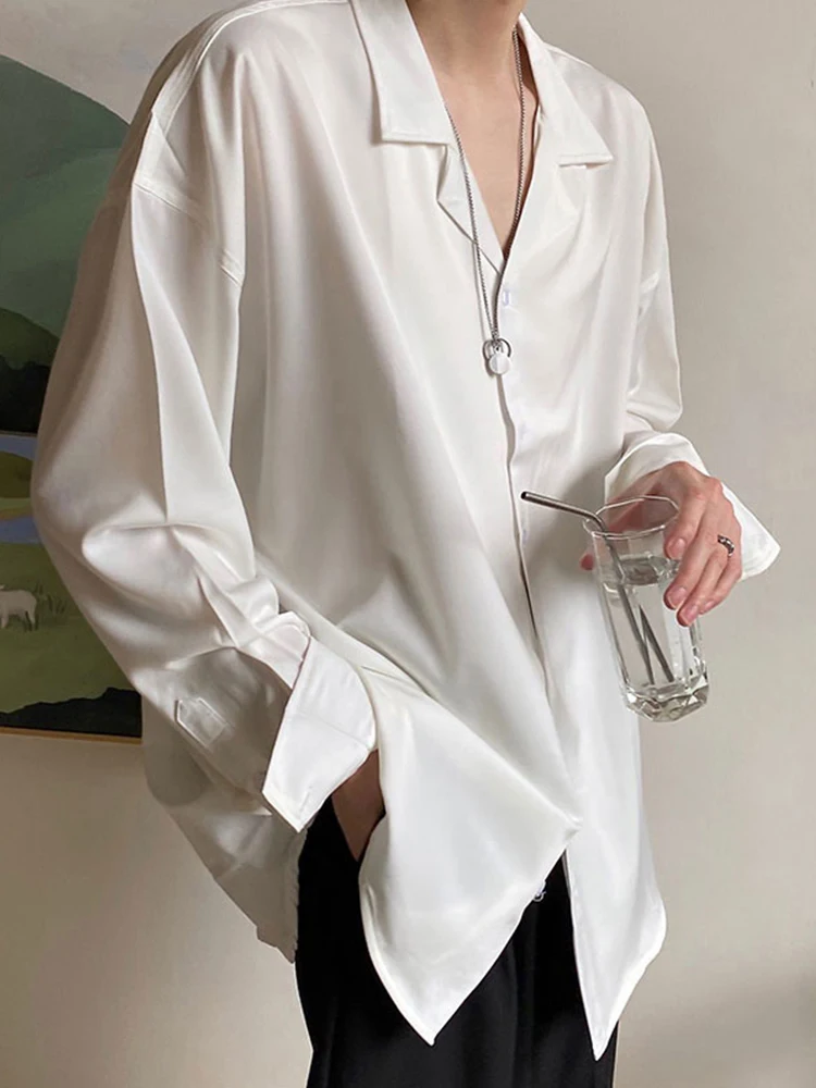 

Cuban Collar Long Sve Men's irt Drapey Texture Spring Summer High-End Sensation Self-Controlled Sle Loose Fit Casual S...