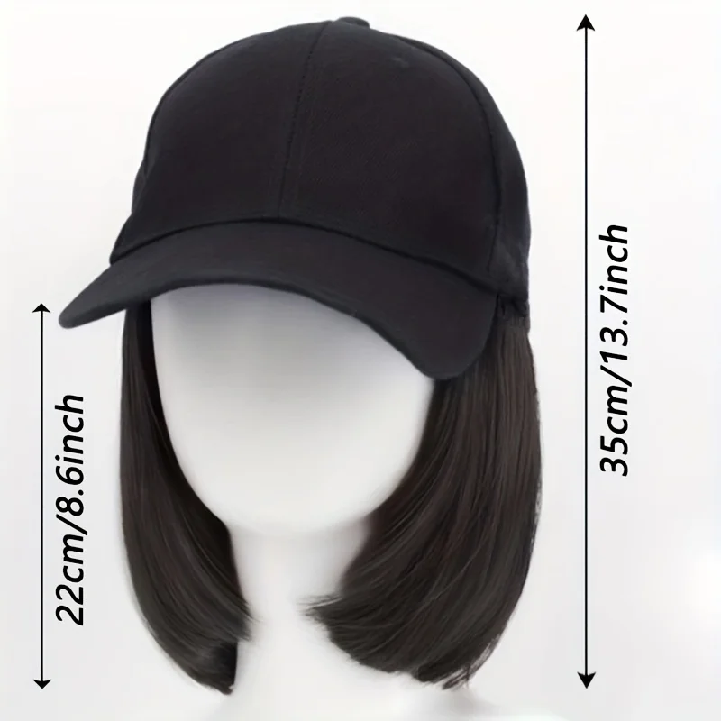 Synthetic Bob Hat Wig Women\'s Black Cap Sun Hat Short Straight Hair Extension Daily Wear Heat-resistant Baseball Cap Adjustable