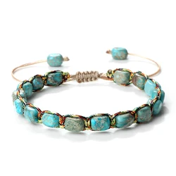 Bohemian Emperor Stone Bracelets&Bangles For Women Men Natural Rectangular Stones Chakra Bracelets Female Wrist Jewelry Pulseira