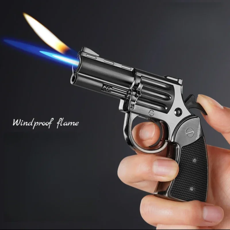 Metal Dual Flame Gun Type Inflatable Lighter Windproof Outdoor Jet Flame Portable Lighter Cigarette Accessories Men's Gift