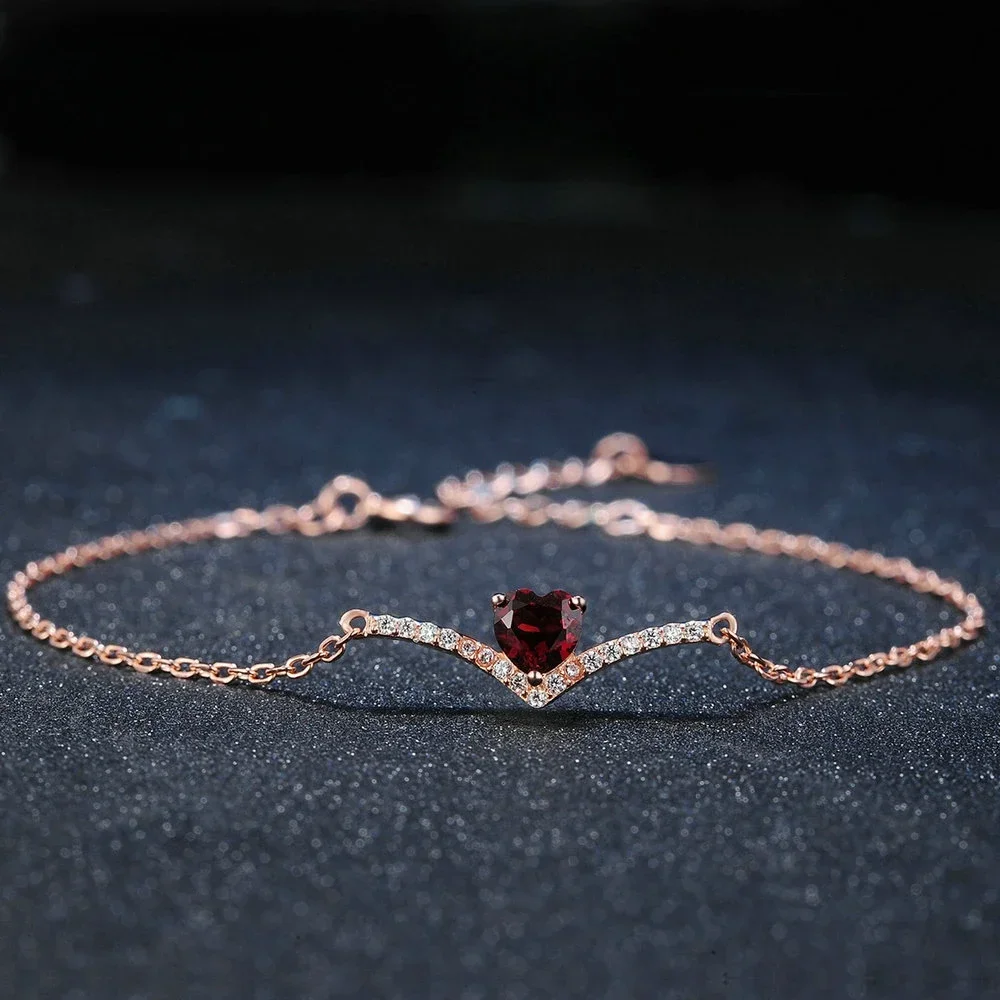 Y2K New S925 Sterling Silver Lady Fashion Garnet Bracelet Exquisite Light Luxury Girl Hand Chain Commemorative Day Jewelry Gift