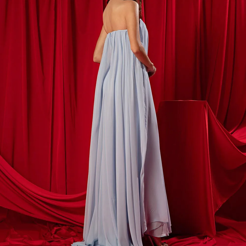 Temperament Straight Floor Length Strapless Chiffon Pleats Evening Dress High Quality Photo Color Custom Size vestidos de fiesta image 2