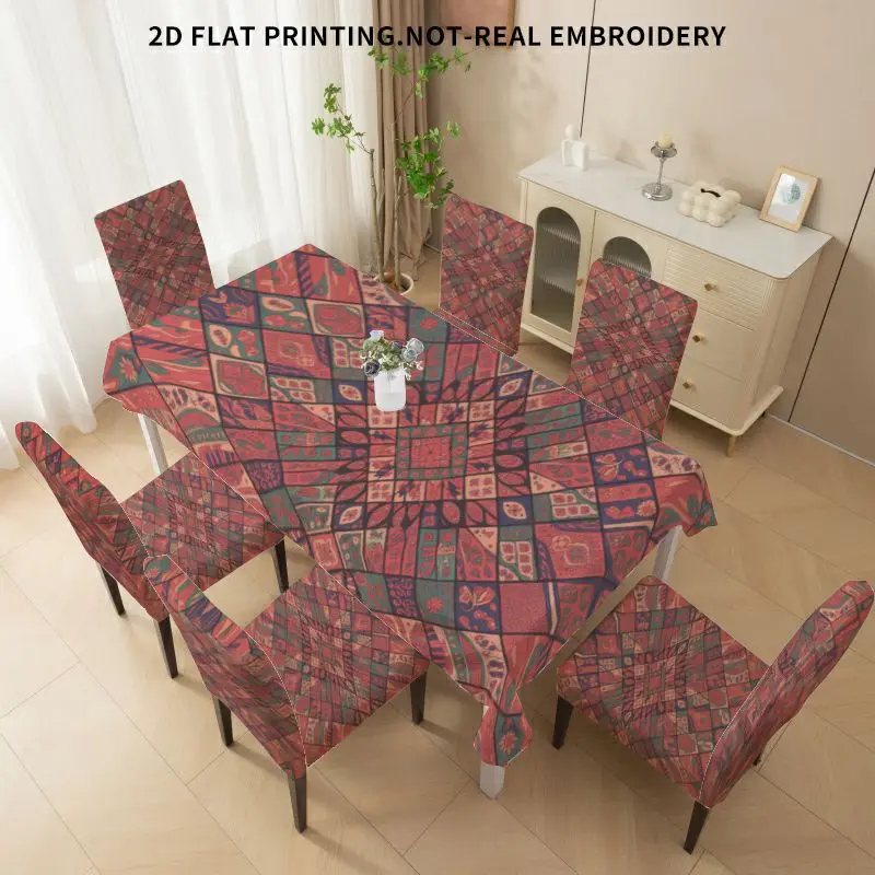 Stretch dining chair cover, flat bohemian mandala pattern, machine washable all-inclusive chair cover, bow chair cover