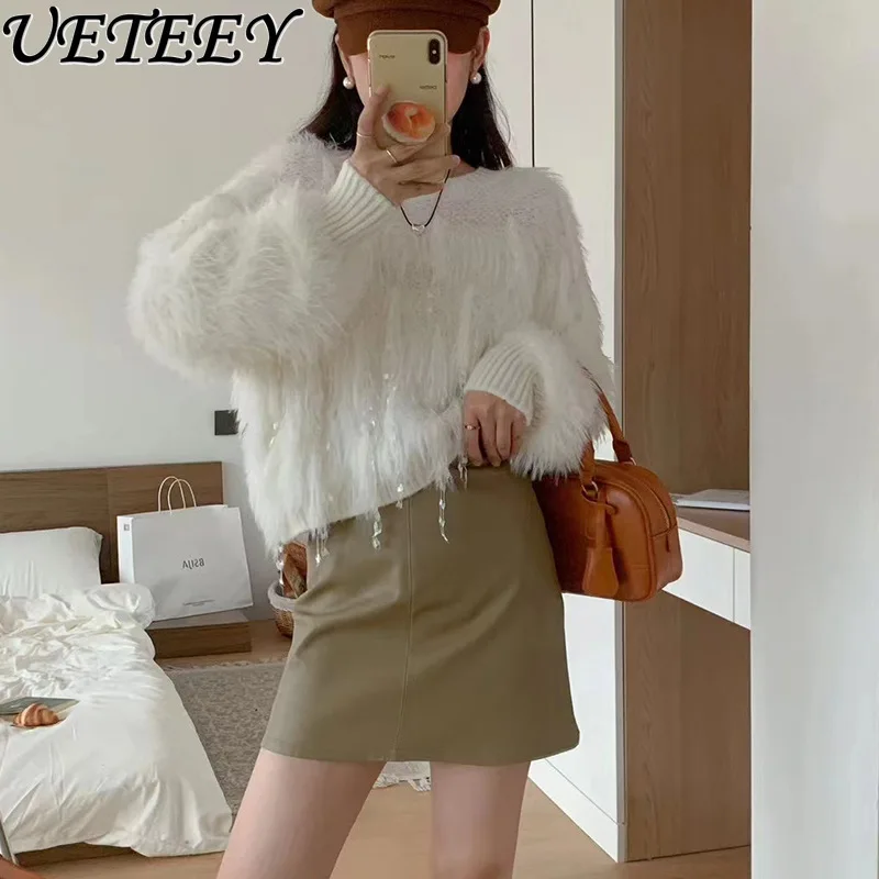 Autumn and Winter Versatile Crew Neck Knitted Bottoming Shirt Fashionable Foreign Wool Short Fringed Sweater for Women