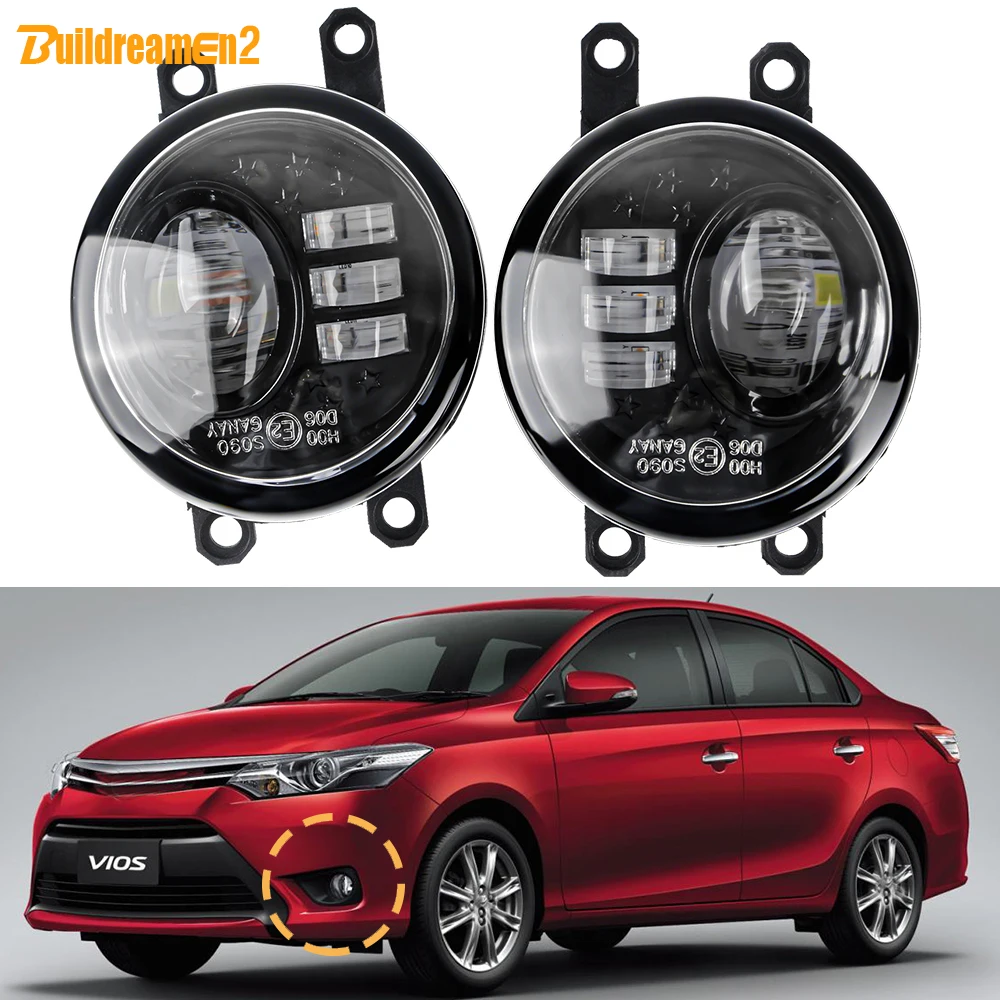 2 Pcs 30W Car Driver + Passenger LED Fog Light Assembly DRL Fog Driving Lamp 6000LM For Toyota Vios Belta Yaris Sedan 2007-2019