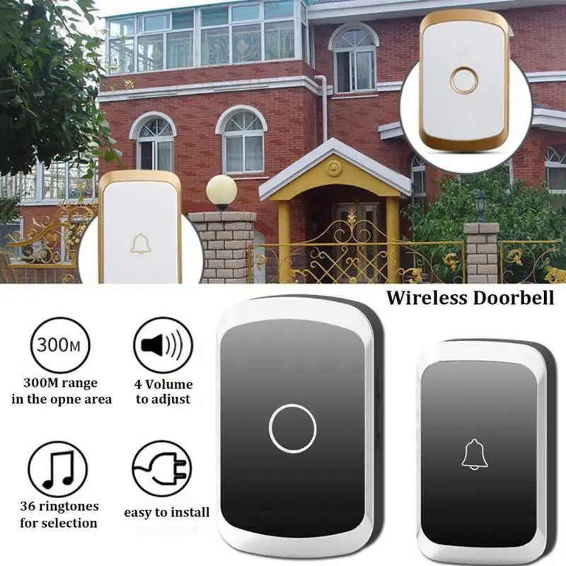 Wireless Doorbell 36 Chimes ประตูแหวน 100-240V 300M IP44 กันน้ํา EU UK US ปลั๊กประตู Bell