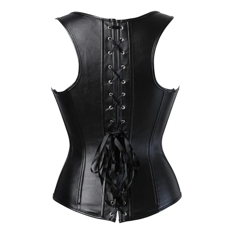 Steampunk Corset Zipper and Buckled Waist Slim Gothic Sexy Women Leather Corselet Vest Vintage Overbust Corset Tops Plus Size