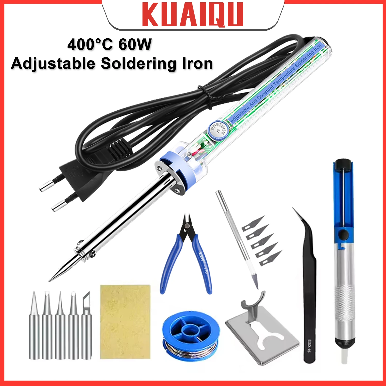

60W Constant Temperature Electric Soldering Iron 400°C Household Adjustable Circuit Board Welding Repair EU Plug Solder Tools