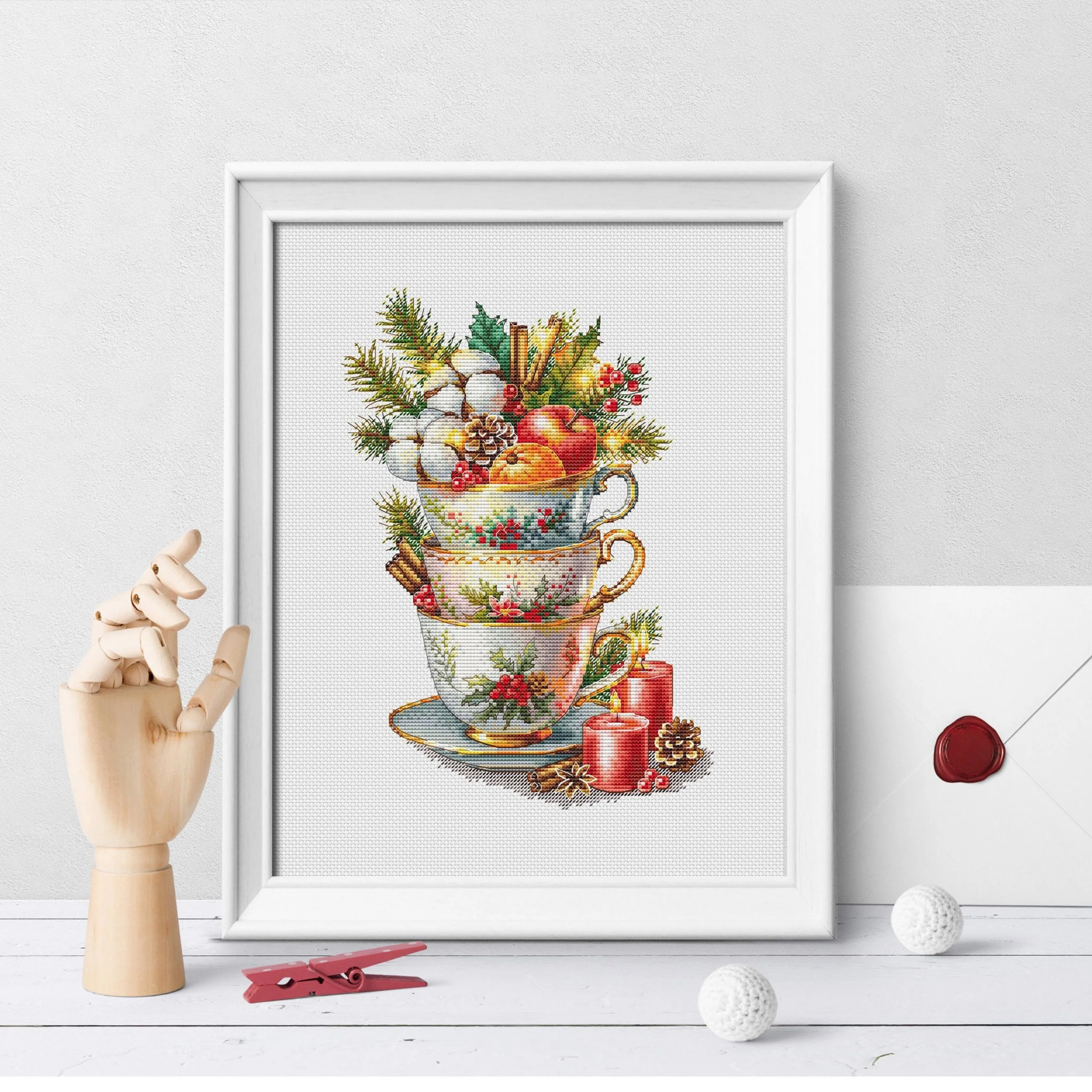 

Современный простой набор для вышивания крестиком: праздничные штабелируемые чашки, нитки DMC, аксессуары в комплекте, хлопковая ткань, для гостиной