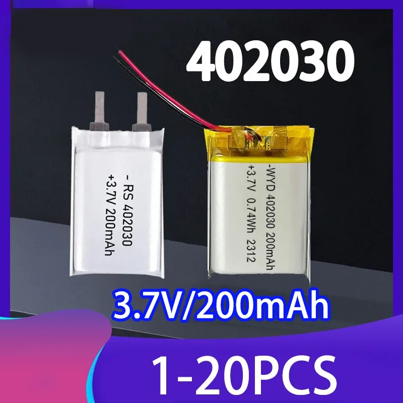1-20pcs 402030 Battery 3.7V 200mAh Lipo Rechargeable Battery for Mp3 GPS Smart Watch Camera Bluetooth Speaker Recorder Headphone