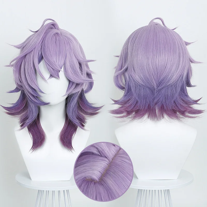 Synthetic Gradient Wolf Tail Cosplay Wig Inspired By Gensh-in Dulin Character, Natural Scalp Top Medium Length, Anime Costume