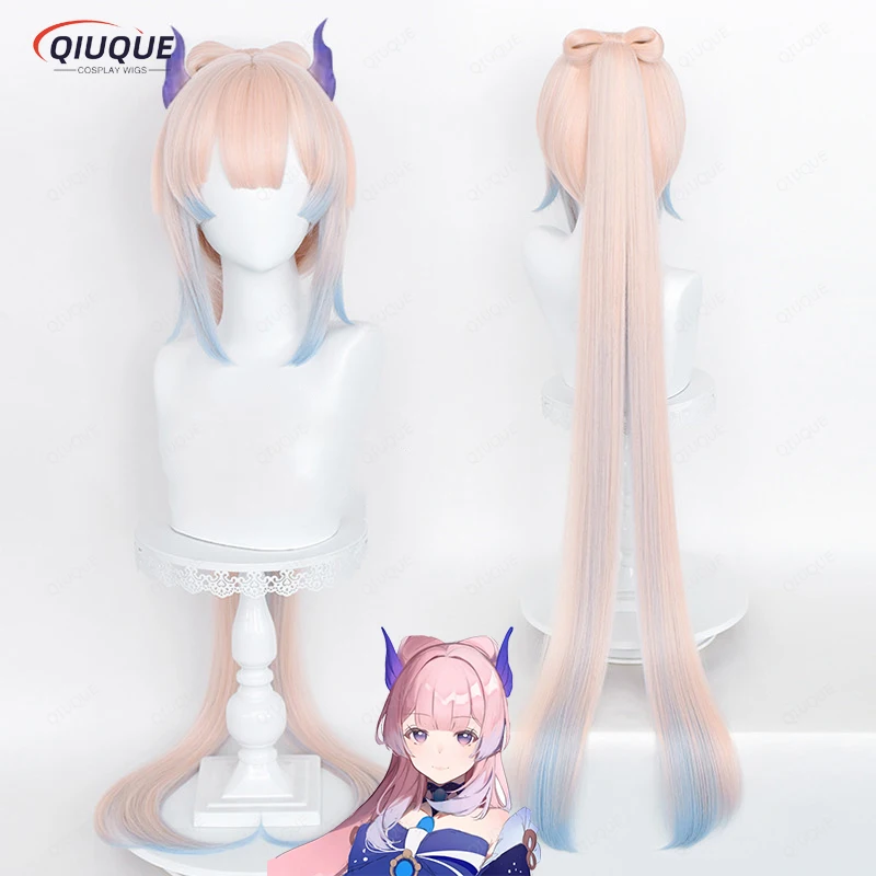 Game Impact Kokomi Cosplay Wig Long Light Pink Blue Heat Resistant Synthetic Hair Wigs + Wig Cap