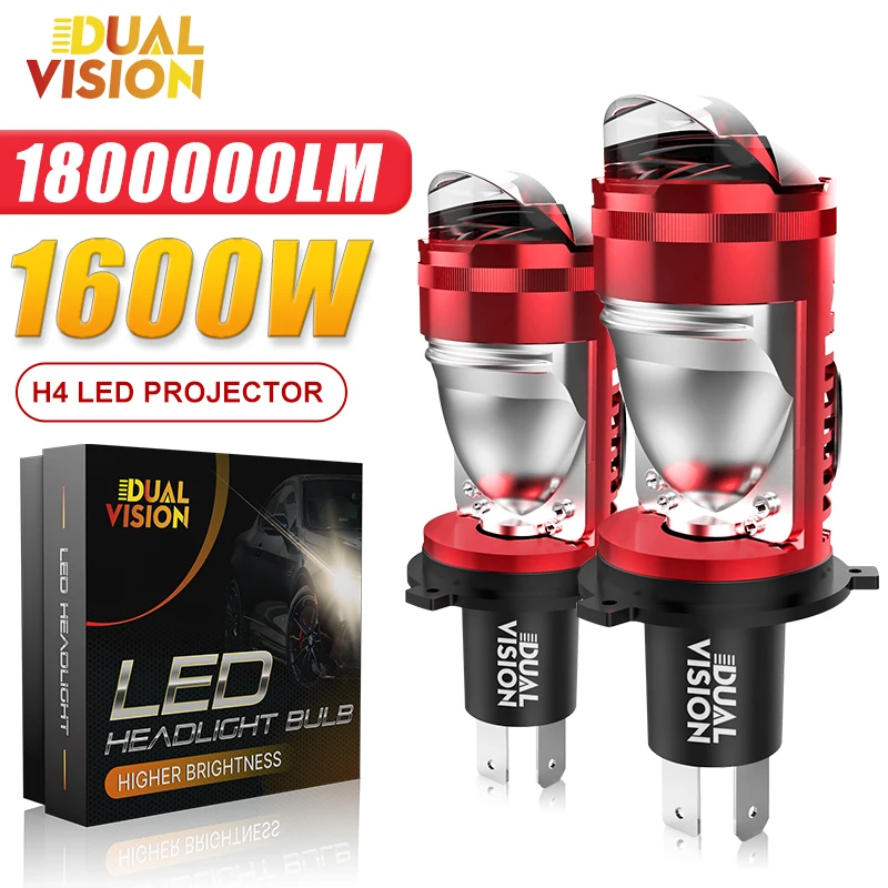 Dualvision Projector H4 Lens LED Car Headlight Bulbs 1800000LM 1600W CANBUS Turbo Auto Bulb H4 High Low Light Fog lamp bulb 12V