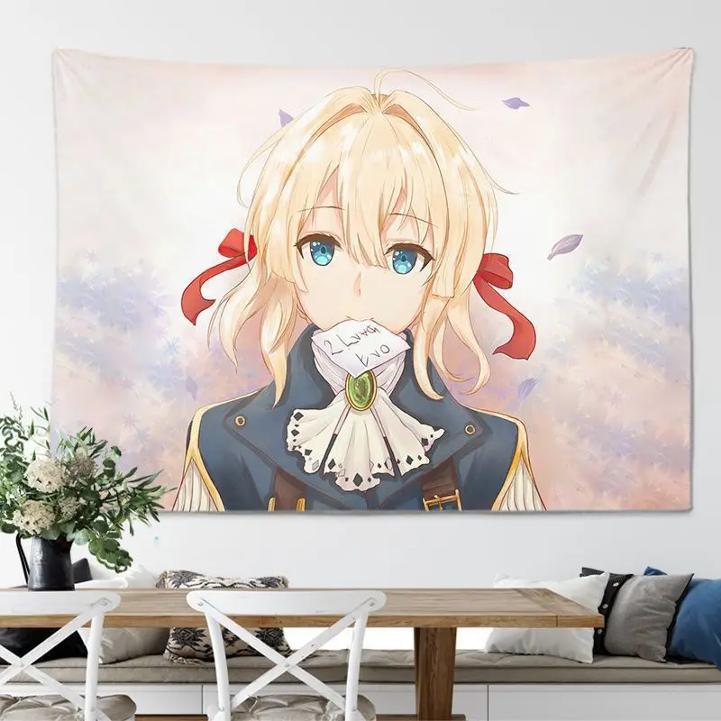 VIKAMA Vintage Anime Violet Evergarden Tapestry, Printed Fabric Wall Hanging Aesthetic Decor for Bedroom Dorm