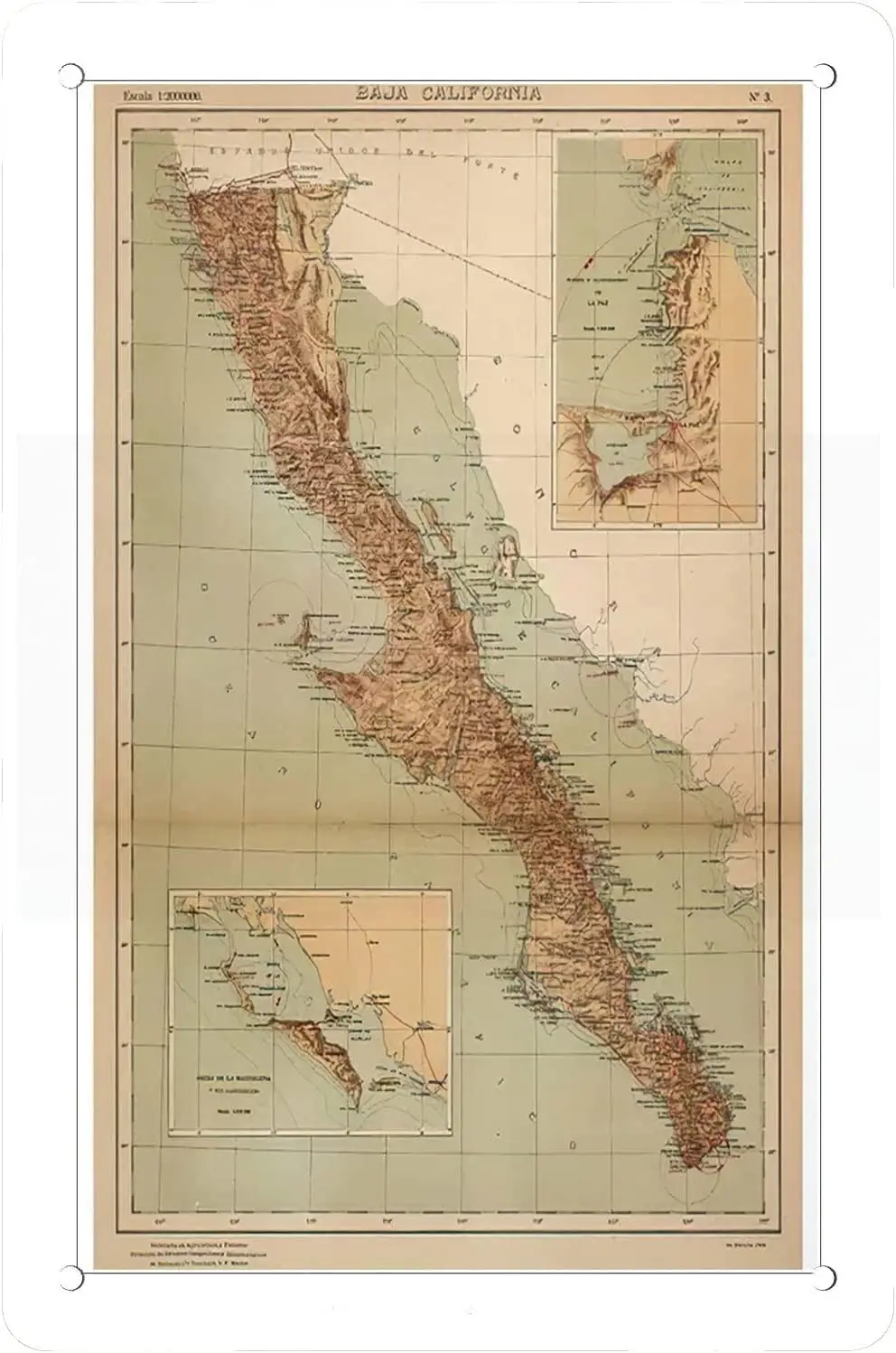 STOOKI Metallblechschild, Karte von Baja Kalifornien 1922 Wanddekoration, lustige Dekoration für Zuhause, Küche, Retro-Plakette, Poster