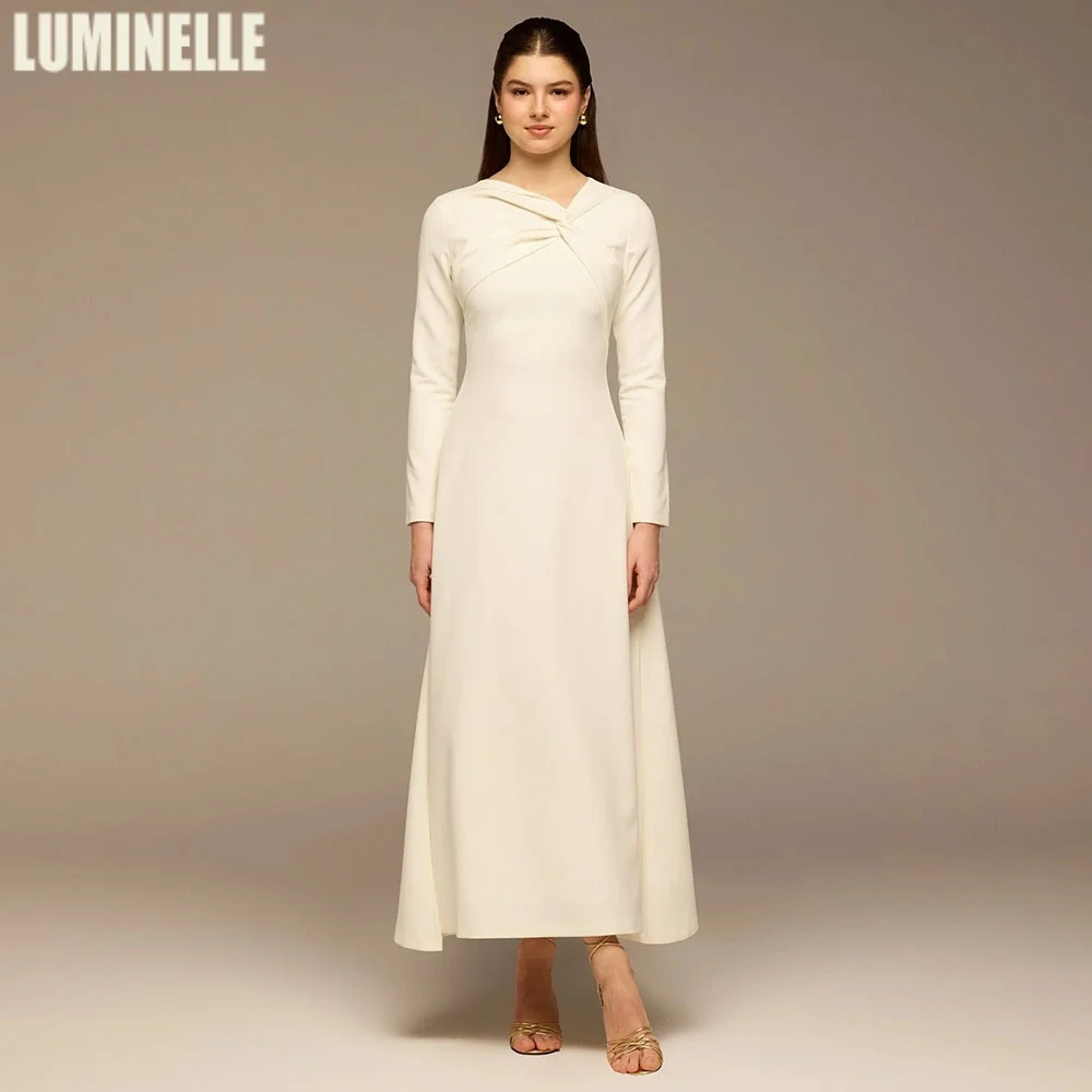 

Ivory Twisted Neck Crepe Maxi Dress Full Sleeve A-line Formal Party Dresses 2026 for Women Ankle Length Evening Gowns Customized