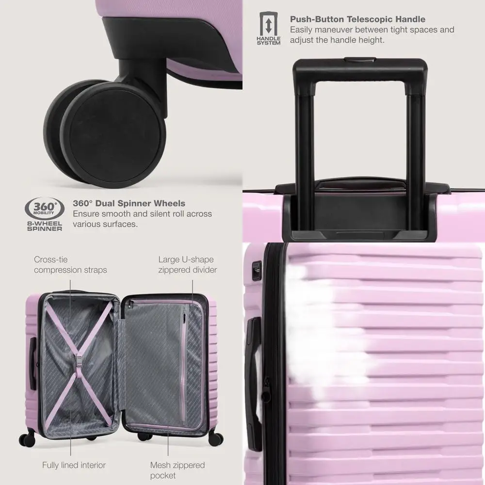 Maleta de mano extensible 22 Red Hardshell Spinner con interior de lavanda