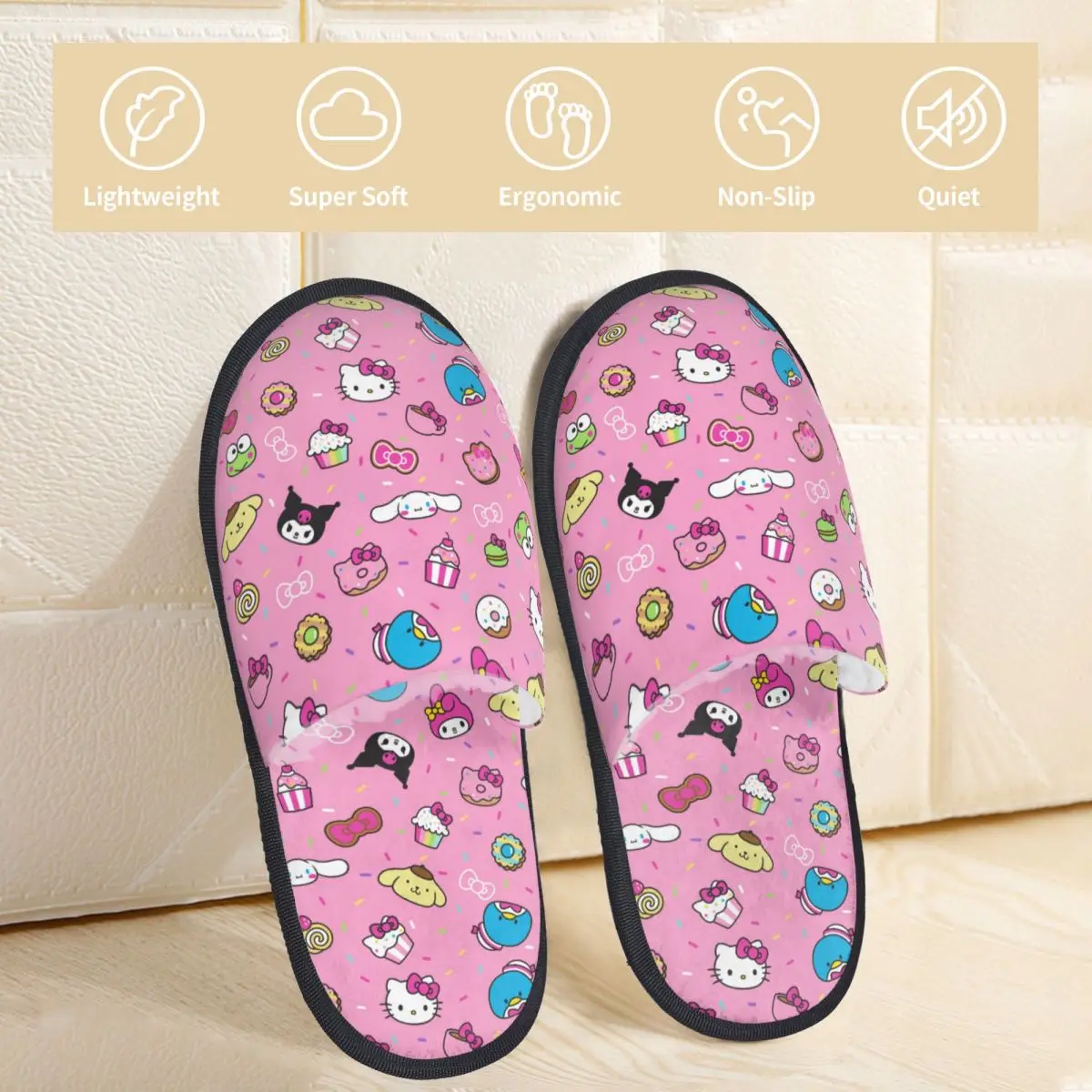 Sanrio Characters Slippers for Women Men Hello Kitty Kuromi House Shoes Plush Indoor Slippers