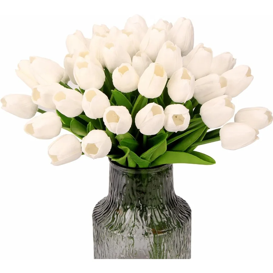 

20 шт., искусственные цветы белого тюльпана с мягкими латексными материалами, весна-лето, искусственные цветы, украшения для дома, офиса, столовой Ta