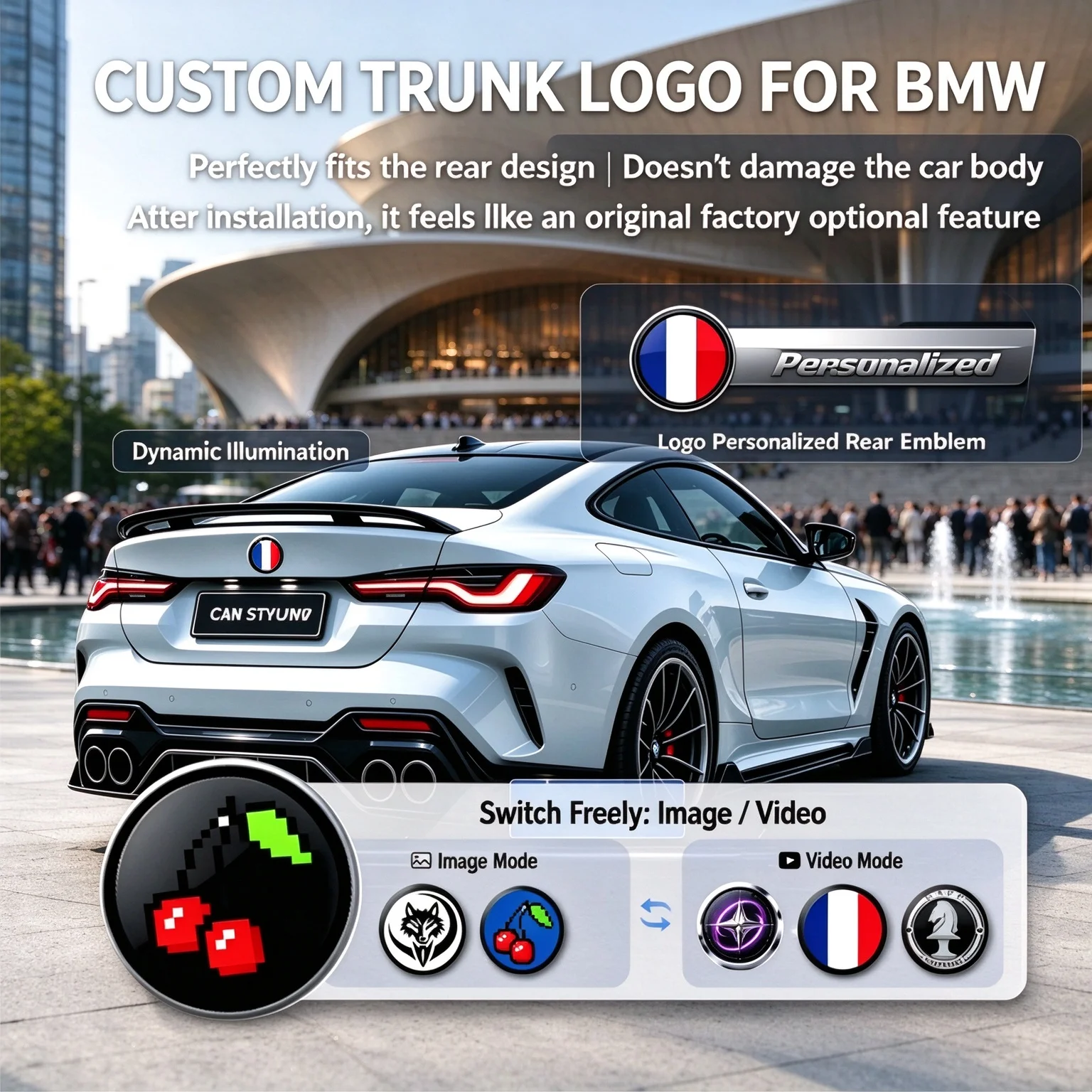 Auto parts, tools, car stickers. Ultra-thin high-definition LED waterproof dynamic vehicle logos that can be customized for BMW.